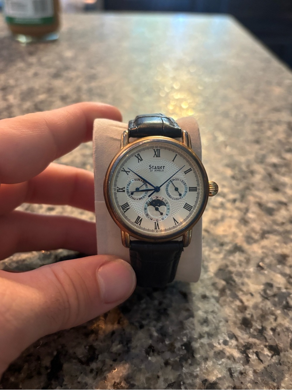 Stauer Men's Classic Gold-Tone Watch with Black Leather Strap